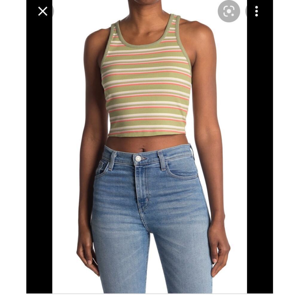 NWT ABOUND Stripe Rib Knit Crop Tank In Green Melissa Stripe size xl